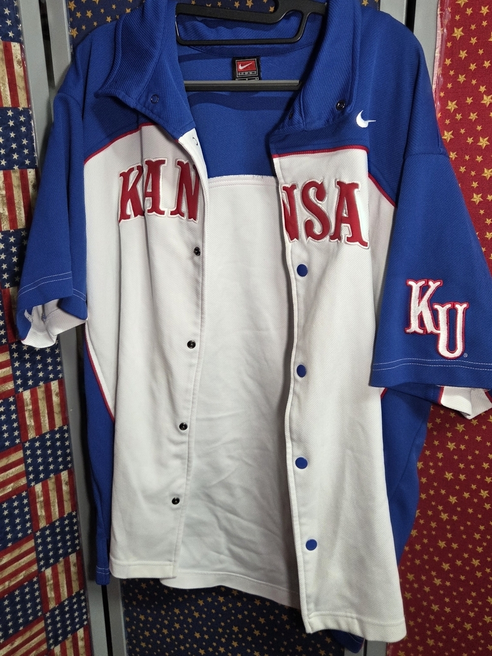**Nike Kansas KU Blue & White Baseball Jersey** - Picture 6 of 9